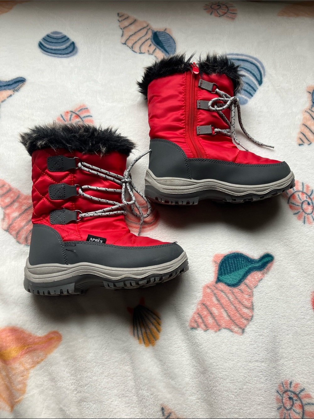 Kids Red Insulated Snow Boots with Faux Fur Trim